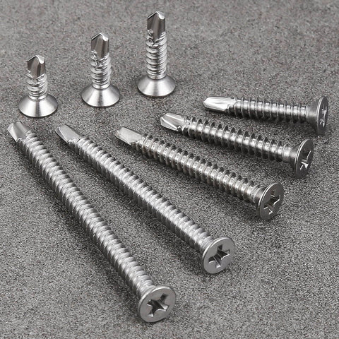 500pcs #8 x 5/8 Inch Flat Head Self Tapping Sheet Metal Screws Stainless Steel High Strength Quick Self Drilling Screws