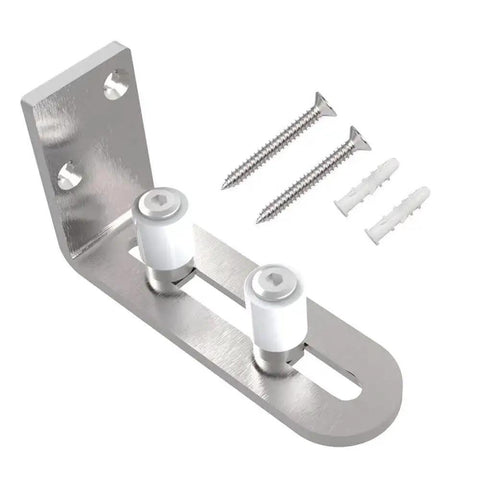 Adjustable Floor Guide For Sliding Barn Doors, Wall And Door Bottom Roller, Stainless Steel, includes screws and wall plugs