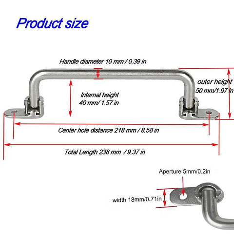 304 Stainless Steel Folding Pull Handle 90 Degree Folding Door Pull Cabinet Drawer Furniture Handle Heavy Duty 9.4 Inch Total Length 238 Mm Center Hole Distance 218 Mm Ideal For Cabinets Chests Tool Boxes And Furniture Easy Mounting with dimensions