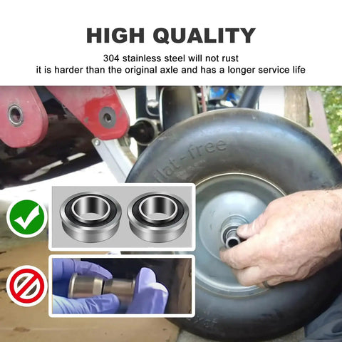 Close-up of Two Stainless Steel Front Axle And Bearing Conversion Kits For Select Z Series Zero Turn Mowers installation