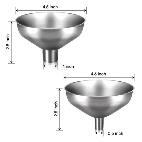 Stainless Steel Funnel Set Of 2 With Narrow 0.5 Inch Mouth And Wide 1 Inch Mouth For Spices Oils Liquids Food Beverages Transfer