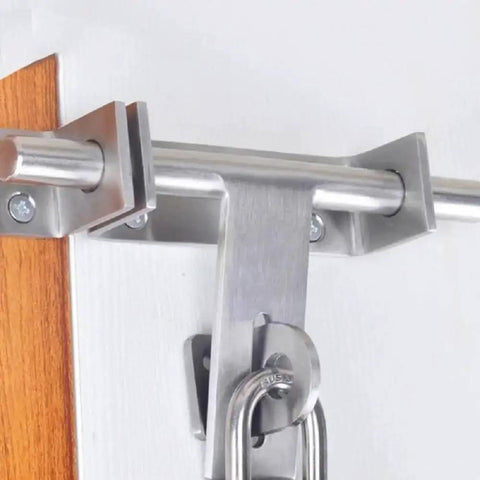 Sliding Bolt Gate Latch with Padlock Hole Heavy Duty 304 Stainless Steel Barrel Door Latch Brushed Finish installed on wooden gate