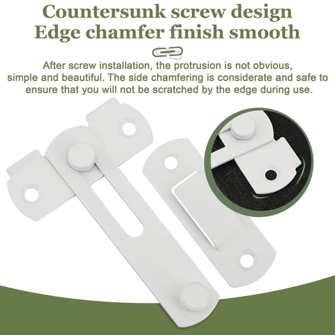 4 Inch Stainless Steel Gate Latch with white finish, countersunk screw design, showing smooth edge chamfer finish, model MS9001W.