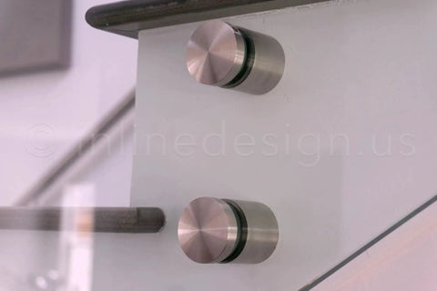 Stainless Steel Glass Clamp Standoffs Round Large Heavy Duty 2 Inch Inline Design Pack Of 2 Satin Finish installed view