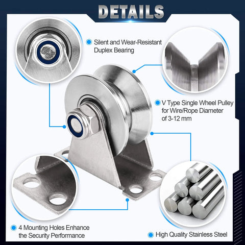 ✝️ Groove Pulley Wheel for Rope Wall Mounted 2 Pack Stainless Steel Super Silent Cable Pullys Wheels System V Type Blocks