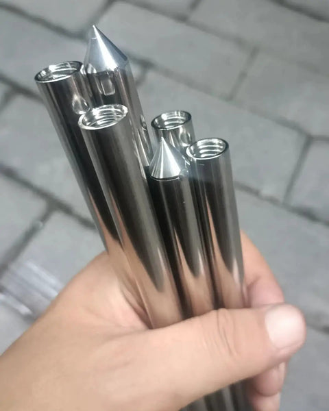 Stainless Steel 48 Inch Adjustable Ground Probe Rod With T Handle for locating septic tanks, showing multiple segments and pointed ends.