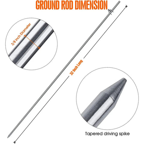 Portable Ground Rod 32 Inch Long 3/8 Inch Diameter Stainless Steel 304 With Preinstalled Ground Clamp Posts for grounding needs