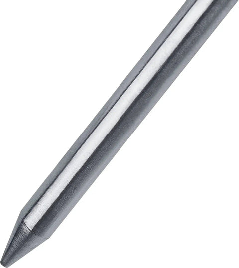 Tapered end of Portable Ground Rod 32 Inch Long 3/8 Inch Diameter Stainless Steel 304 With Preinstalled Ground Clamp Posts.