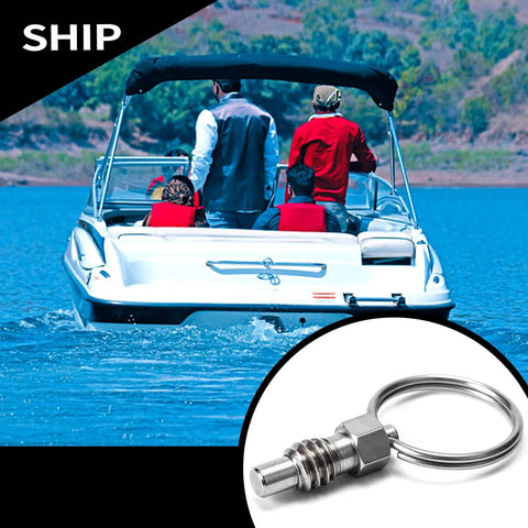 2 Pack Stainless Steel Spring Plunger with Pull Ring, 1/4-20 Thread Non-Locking Index Plunger shown alongside a boat scene