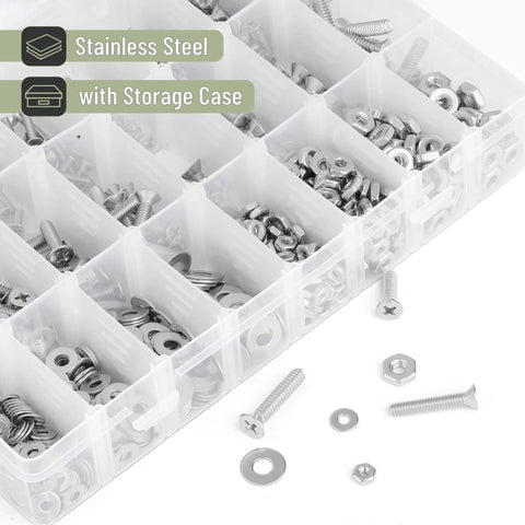 Nuts And Bolts Assortment Kit 900 Pcs Stainless Steel 304 Nuts Bolts Washers Screws Set in storage box