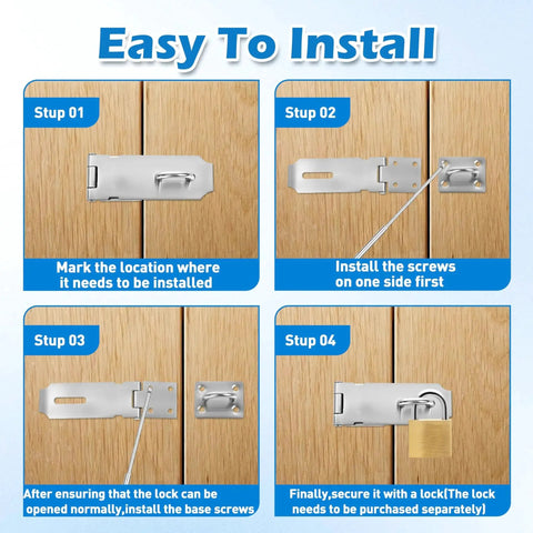 Installation guide for 3 Inch Stainless Steel Door Hasp Latch Made From 304 Stainless Steel With Extra Thick Brushed Finish Includes Screws