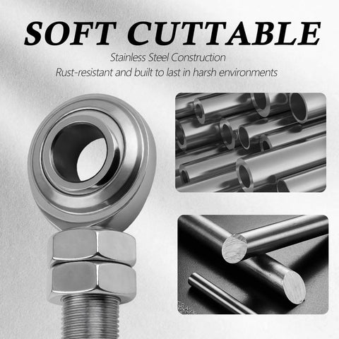 Stainless steel 3/4 Heim Joint Steering Shaft Kit with Right Hand Thread, dual nuts, and rod end bearing for steering and suspension