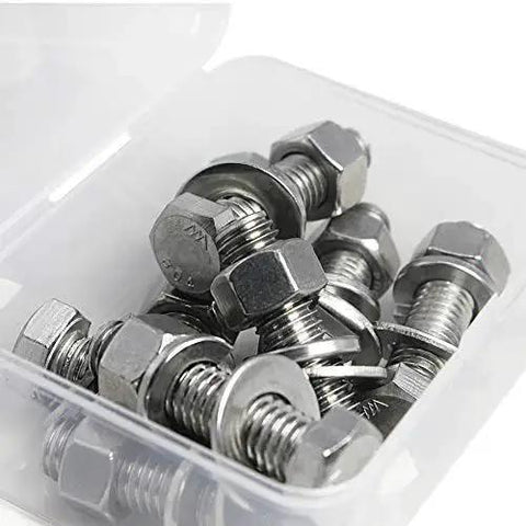 Stainless Steel Hex Bolts Kit 5/16-18 x 3/4 Inch Includes Nuts Flat Washers And Lock Washers Fully Threaded Bright Finish in box