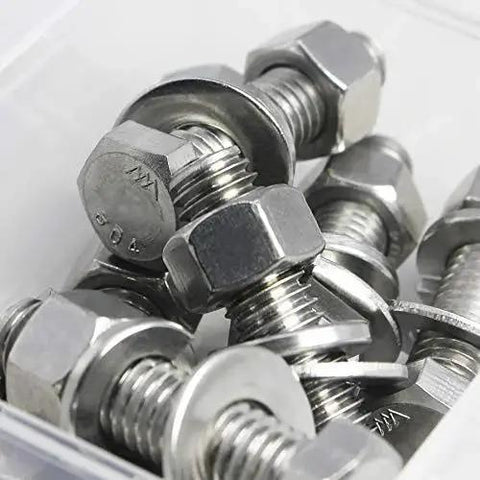 Stainless Steel Hex Bolts Kit 5/16-18 x 3/4 Inch Includes Nuts Flat Washers And Lock Washers Fully Threaded Bright Finish