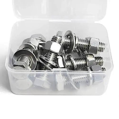 Stainless Steel Hex Bolts Kit 5/16-18 x 3/4 Inch Includes Nuts Flat Washers And Lock Washers Fully Threaded in plastic case