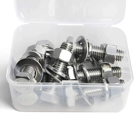 1/4-20 x 1-1/4 Inch Hex Bolts and Nuts Kit With Flat Washers and Lock Washers Stainless Steel 304 in plastic box