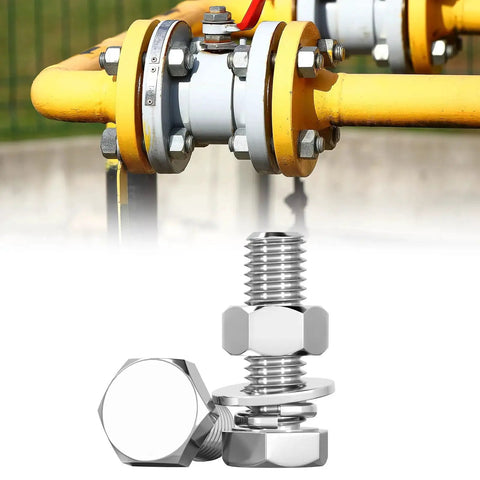 1/4-20 x 1-1/4 Inch Hex Bolts and Nuts Kit With Flat Washers Stainless Steel used in machinery assembly