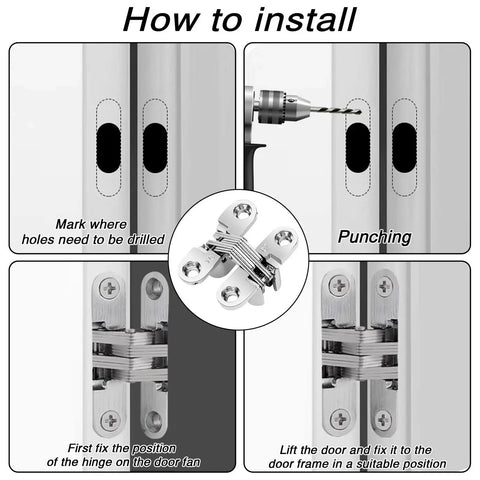 Installation steps for Four Pack Stainless Steel 180 Degree Hidden Hinges For Doors And Cabinets in kitchen setup