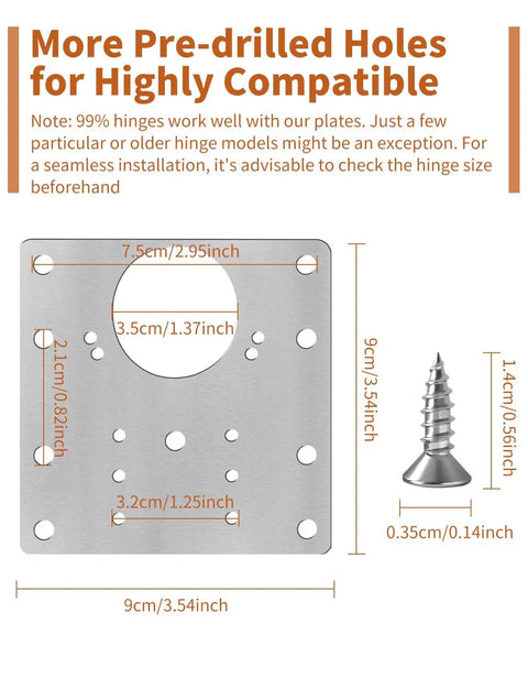 12Pcs Upgraded Cabinet Hinge Repair Plate Kit Durable Stainless Steel Hinge Mounting Plate With Screws dimensions diagram