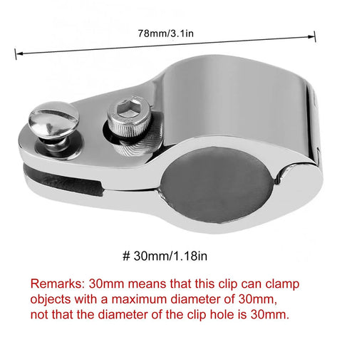 Side view of Tomotato stainless steel hinged upper-jaw slide clamp for boat rail, 30mm, marine grade 316, set of 2