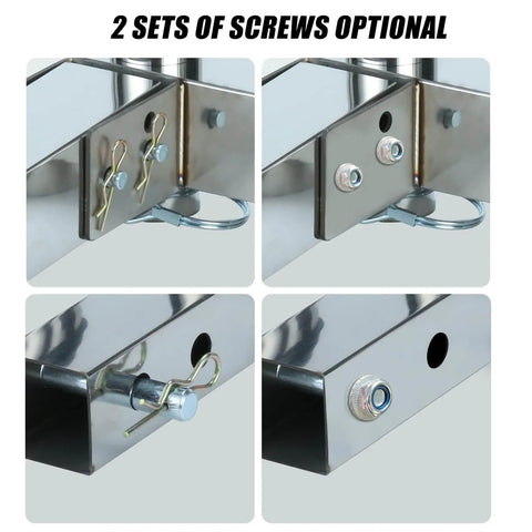 Stainless Steel Hitch Mounted Fishing Rod Holder For 2 Inch Hitch Receivers, screws, quick release pin close-up