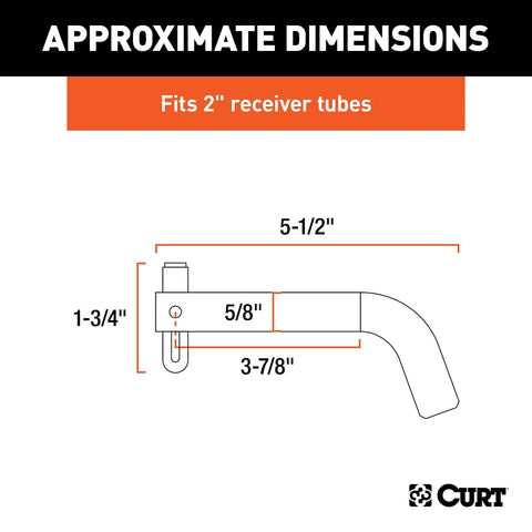 Diagram of Stainless Steel Five Eighth Inch Hitch Pin With Integrated Swivel Clip Pivot Lock, dimensions shown.