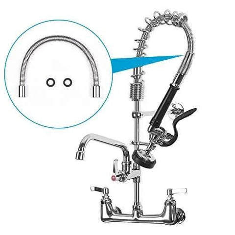 Stainless Steel Flexible Metal Hose 18.5 Inch For Commercial Pre Rinse Kitchen Sink Faucets Replacement With gaskets on white background
