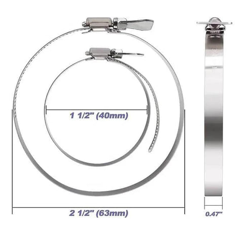2 Inch Adjustable Hose Clamps 5 Pack With Easy Turn Thumb Screw 1.5 To 2.5 Inch Diameter 304 Stainless Steel Corrosion Resistant Clamp