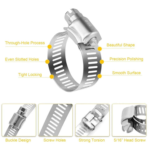 Stainless Steel Hose Clamps 16 Pack SAE 16 Worm Gear Drive Clamps For Automotive Plumbing 3/4 Inch To 1-1/2 Inch Range