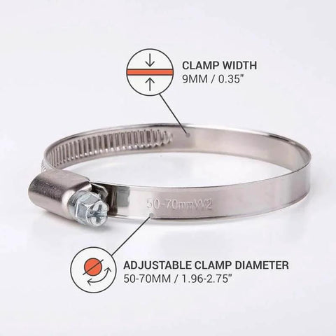 Pack Of Four Stainless Steel Hose Clamps With Worm Gear Adjustable Diameter From 1.96 To 2.75 Inches 50 To 70 Mm Ring Width 9 Mm