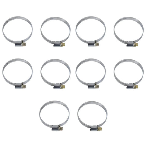10 Pcs Narrow 9mm Stainless Steel Adjustable Hose Clamp 40 To 60mm HC40 To 60 Pack Durable Rust Resistant visible on a white background.
