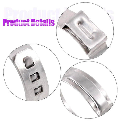 Close-up of a 304 Stainless Steel Single Ear Hose Clamp Kit 35Pcs 15.3mm 18.5mm Crimp Ear Clamps Assortment for automotive and home appliances