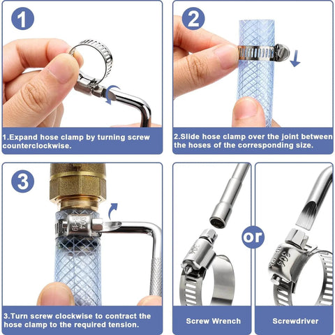 Hose Clamp Assortment 180 Pcs Stainless Steel Worm Gear Clamps Kit For Fuel Line Plumbing Automotive installations with wrench and screwdriver.