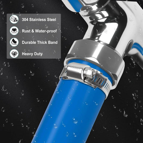 304 Stainless Steel Hose Clamps DIY Kit With 26 Foot Length Adjustable Metal Strap Clamps shown on blue pipe with fastener