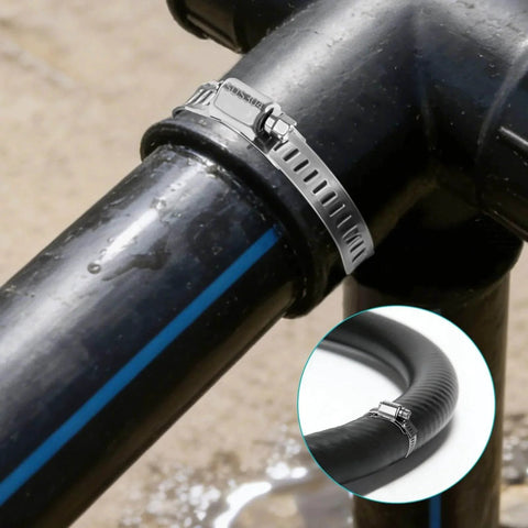 Installed 304 Stainless Steel Hose Clamps DIY Kit With 26 Foot Length Adjustable Metal Strap Clamps And 15 Fasteners Large Worm Gear