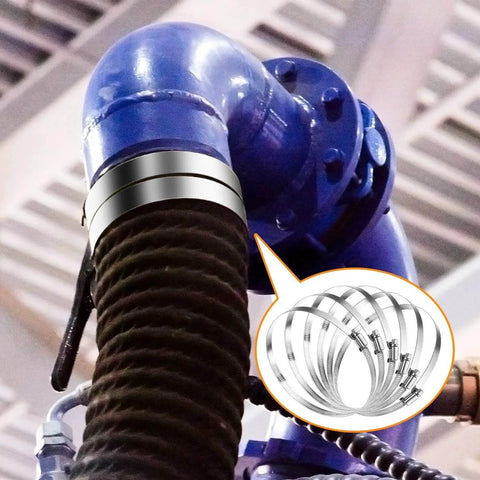 Pack Of 6 Adjustable 6 Inch Hose Clamps In 304 Stainless Steel With Worm Gear Mechanism Duct Clamps Covering 141mm To 165mm Range Leak Proof Corrosion Resistant And Long Lasting For Automotive And General Industrial Applications securing a hose in an industrial setting.