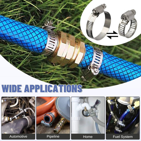 200 Piece Hose Clamp Set 304 Stainless Steel Adjustable Worm Gear Clamps From Quarter Inch To Two Inches 6 To 51 Mm Includes Eight Size Sets For Fuel Line Plumbing Automotive Pipe Radiator Garden With Socket Wrench And Screwdriver