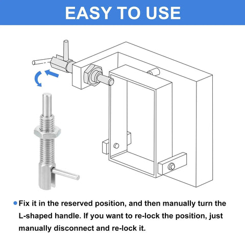 Two Piece Pro Gear Retractable Indexing Plunger Pins Set Uxcell M10 with diagram showing usage for machinery and fixtures