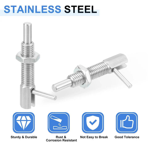 Two Piece Pro Gear Retractable Indexing Plunger Pins Set Uxcell M10 stainless steel spring loaded latch pins with nuts for machinery
