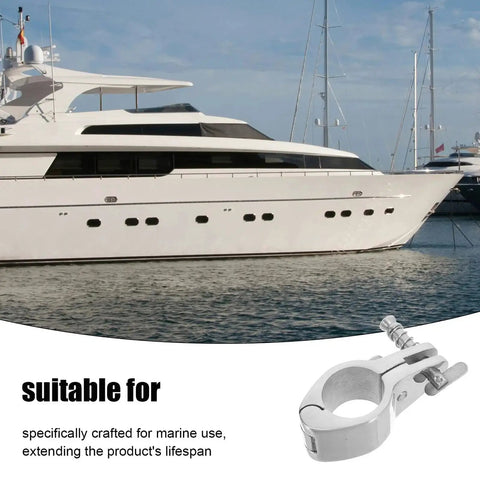 Two marine-grade stainless steel jaw-slide canopy clamps for boat canopies on yacht or pontoon decks
