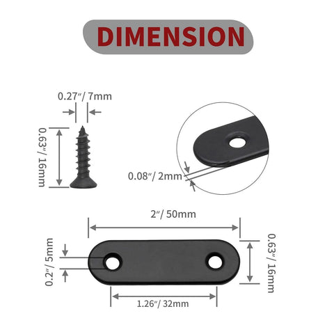Dimensions of 12 Pcs Straight Brace, Flat Brace 2” x 0.6”, Stainless Steel Straight Bracket, Mending Joining Plates