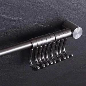 304 Stainless Steel Kitchen Rail Hooks Hangers Wall Mounted (Rod Hook) on black tile wall