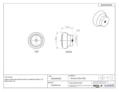 Technical drawing of Sugatsune 304 Stainless Steel Knob With Mirror Finish Smooth Rim And Threaded Holes M5x30 1-1/2 Inch Diameter Pack Of 1.