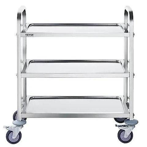 Stainless Steel Lab Cart With Three Shelves 400 Pounds Capacity Locking Wheels Medical Utility Cart For Lab Clinic Kitchen Salon