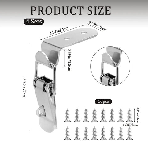 90 Degree Stainless Steel Box Latch Set With Keyhole For Cabinets And Barn Doors, Hood Lock Toggle Catch Hardware, Corner Latch For Box Cabinet Door, Durable 4 Sets with mounting screws shown