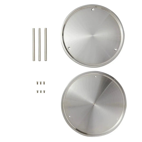 Components of 2-Tier Lazy Susan Spice Rack Organizer for Cabinet and Pantry, Stainless Steel, 10.5 Inch Diameter, shown disassembled