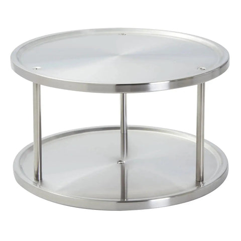 2-Tier Lazy Susan Spice Rack Organizer for Cabinet and Pantry, Stainless Steel, 10.5 Inch Diameter, front view.