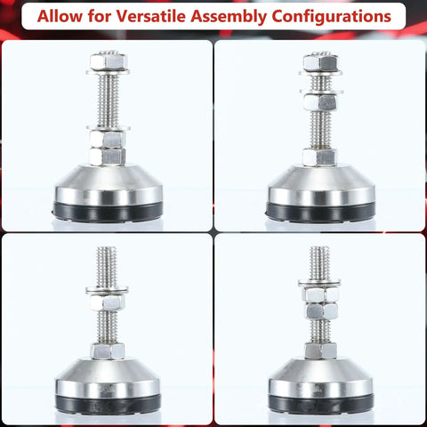 Heavy Duty Adjustable Leveling Feet For Shelving And Machinery, stainless steel, M12 thread, anti-slip nylon pad, set of 4 close-up