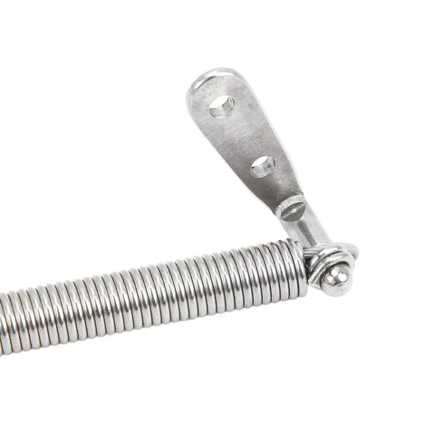 Close-up of Semme 8.25in stainless steel coil spring with mounting tab and screw stud