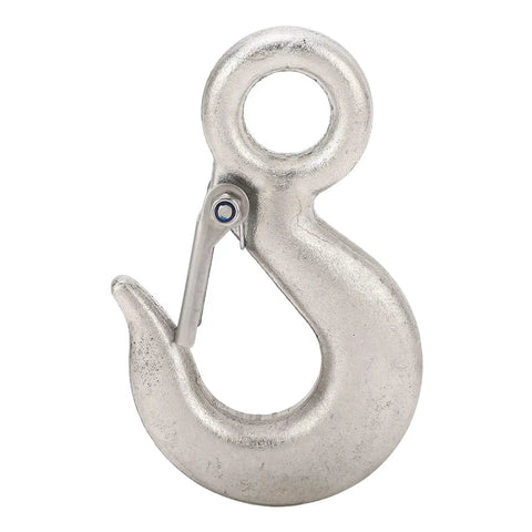 Adfaga 1T stainless steel lifting hook with safety latch, front view